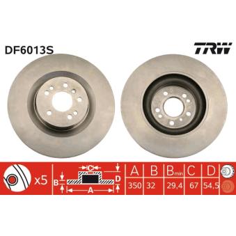 Jeu de 2 disques de frein avant TRW DF6013S pour MERCEDES-BENZ CLASSE GL GL 450 CDI - 164.828)