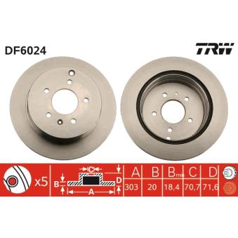 Jeu de 2 disques de frein arrière TRW DF6024 pour OPEL ANTARA 3.0 - 258cv