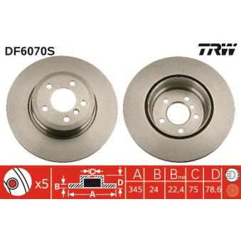 Jeu de 2 disques de frein arrière TRW DF6070S pour VOLKSWAGEN BORA xDrive 48 i - 355cv