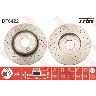 Jeu de 2 disques de frein avant TRW DF6422 pour MINI MINI Cooper SD - 143cv