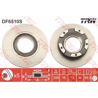 Jeu de 2 disques de frein arrière TRW DF6510S pour MAZDA PREMACY 2.2 TDCi - 100cv
