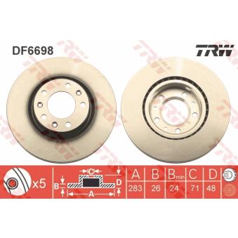 Jeu de 2 disques de frein avant TRW DF6698 pour PEUGEOT 308 1.6 THP 155 - 156cv