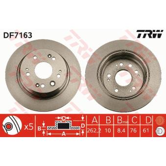 Jeu de 2 disques de frein arrière TRW DF7163 pour HONDA FR-V 2.2 i CTDI - 140cv