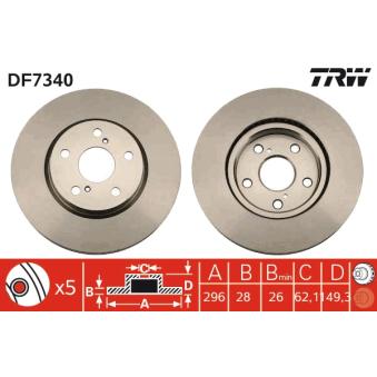 Jeu de 2 disques de frein avant TRW DF7340 pour DAEWOO ESPERO 200d - 150cv