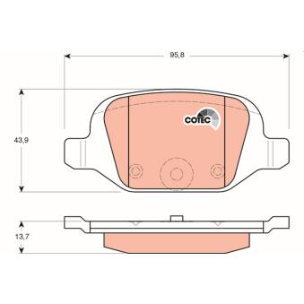 Jeu de 4 plaquettes de frein arrière TRW GDB1384 pour FIAT 500 1.3 D Multijet - 75cv