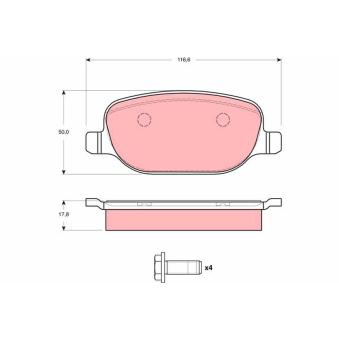 Jeu de 4 plaquettes de frein arrière TRW GDB1490 pour CITROEN CX 2.4 JTDM - 200cv