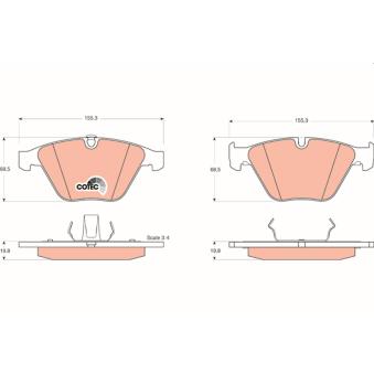 Jeu de 4 plaquettes de frein avant TRW OEM 34116763089