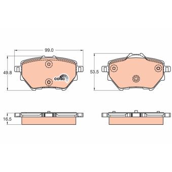 Jeu de 4 plaquettes de frein arrière TRW GDB2036 pour SEAT LEON 1.2 - 110cv