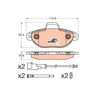 Jeu de 4 plaquettes de frein avant TRW GDB2041 pour FIAT 500 1.2 - 69cv