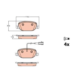 Jeu de 4 plaquettes de frein arrière TRW OEM 77366753 Jeu de 4 plaquettes de frein arrière TRW OEM 77366753