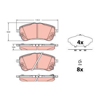 Jeu de 4 plaquettes de frein avant TRW GDB2345 pour TOYOTA COROLLA 1,8 VVTi Hybrid - 122cv