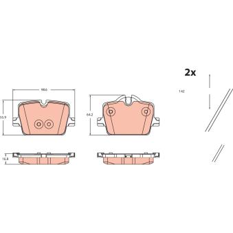 Jeu de 4 plaquettes de frein arrière TRW GDB2487 pour TOYOTA SUPRA 2.0 - 197cv