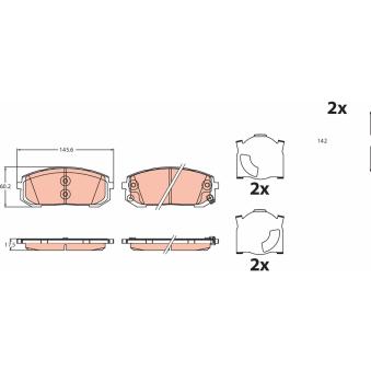 Jeu de 4 plaquettes de frein avant TRW GDB2492 pour HYUNDAI SONATA 2.0 CVVL - 150cv