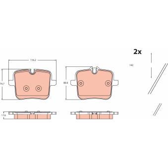 Jeu de 4 plaquettes de frein arrière TRW OEM 34217991043 Jeu de 4 plaquettes de frein arrière TRW OEM 34217991043