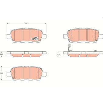 Jeu de 4 plaquettes de frein arrière TRW GDB3294 pour NISSAN QASHQAI 1.5 dCi - 110cv