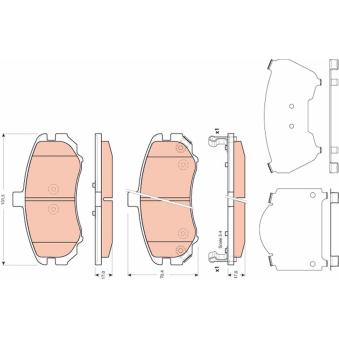 Jeu de 4 plaquettes de frein avant TRW OEM 581012DA50