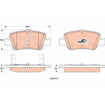 Jeu de 4 plaquettes de frein arrière TRW [GDB3480]
