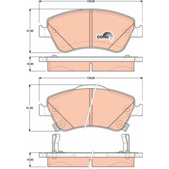 Jeu de 4 plaquettes de frein avant TRW [GDB3481]
