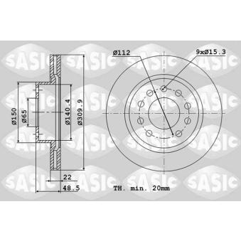 Jeu de 2 disques de frein arrière SASIC OEM 5Q0615601E