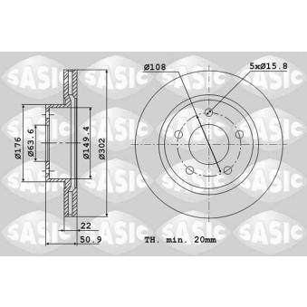 Jeu de 2 disques de frein arrière SASIC OEM 31471033