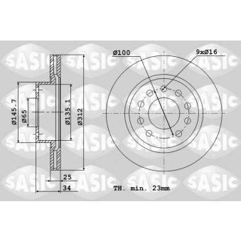 Jeu de 2 disques de frein avant SASIC OEM 8N0615301A