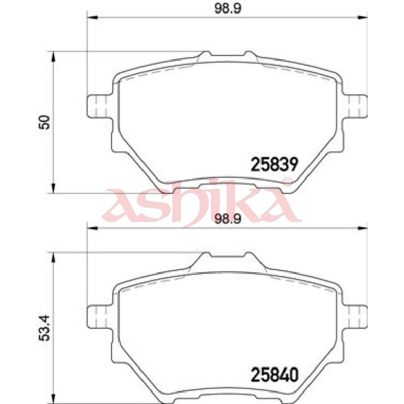Jeu de 4 plaquettes de frein arrière ASHIKA 51-00-0614 - Visuel 1