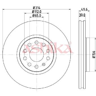 Jeu de 2 disques de frein avant ASHIKA OEM 5QF615301A Jeu de 2 disques de frein avant ASHIKA OEM 5QF615301A