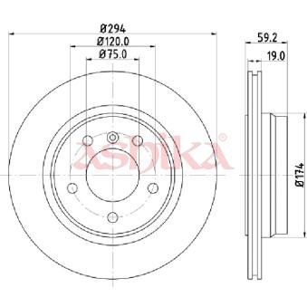 Jeu de 2 disques de frein arrière ASHIKA OEM 34216864056