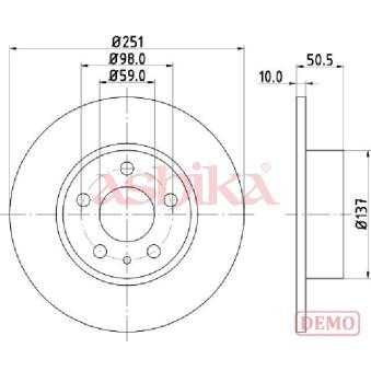 Jeu de 2 disques de frein arrière ASHIKA OEM 60658566