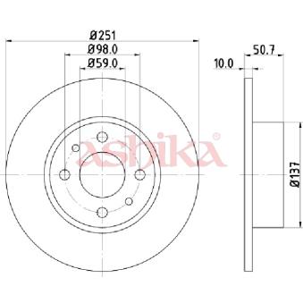Jeu de 2 disques de frein arrière ASHIKA OEM 60801753