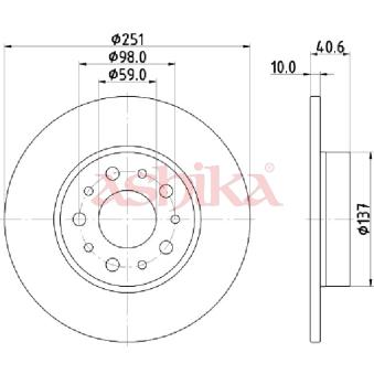Jeu de 2 disques de frein arrière ASHIKA OEM 51808471