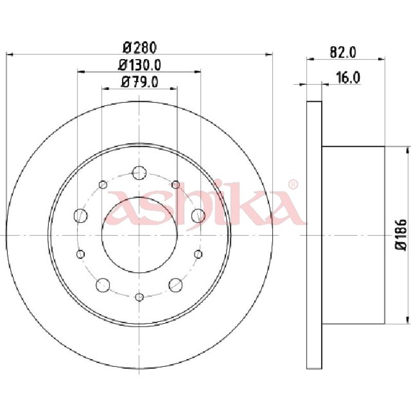 Jeu de 2 disques de frein arrière ASHIKA 61-00-0230 - Visuel 1
