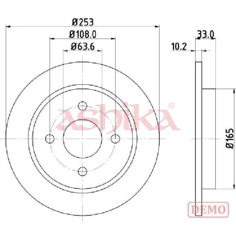 Jeu de 2 disques de frein arrière ASHIKA 61-00-0303C - Visuel 1