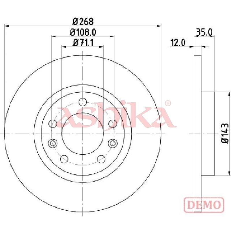 Jeu de 2 disques de frein arrière ASHIKA 61-00-0408C - Visuel 1