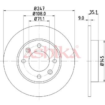 Jeu de 2 disques de frein arrière ASHIKA OEM 4581000