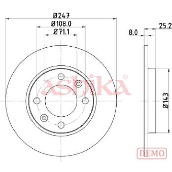 Jeu de 2 disques de frein arrière ASHIKA OEM 95661749
