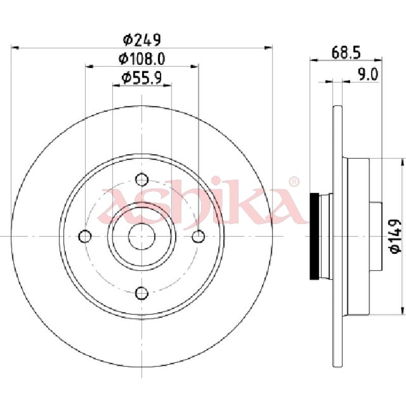 Jeu de 2 disques de frein arrière ASHIKA 61-00-0618 - Visuel 1