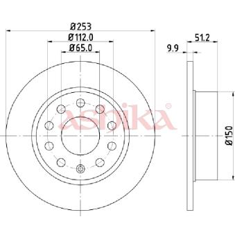 Jeu de 2 disques de frein arrière ASHIKA OEM 8P0098601L