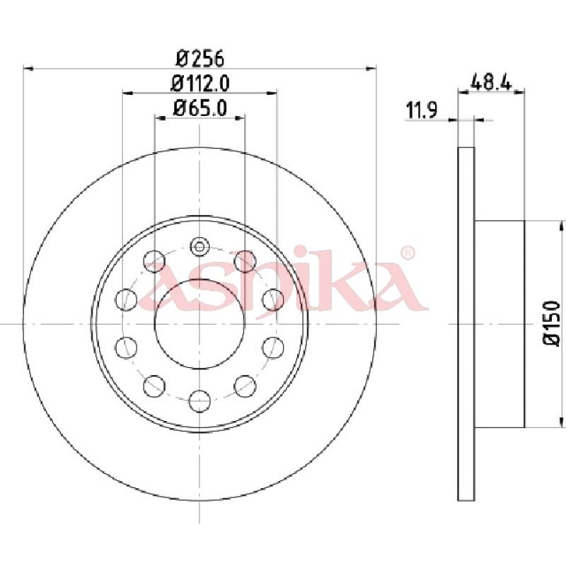 Jeu de 2 disques de frein arrière ASHIKA 61-00-0928 - Visuel 1