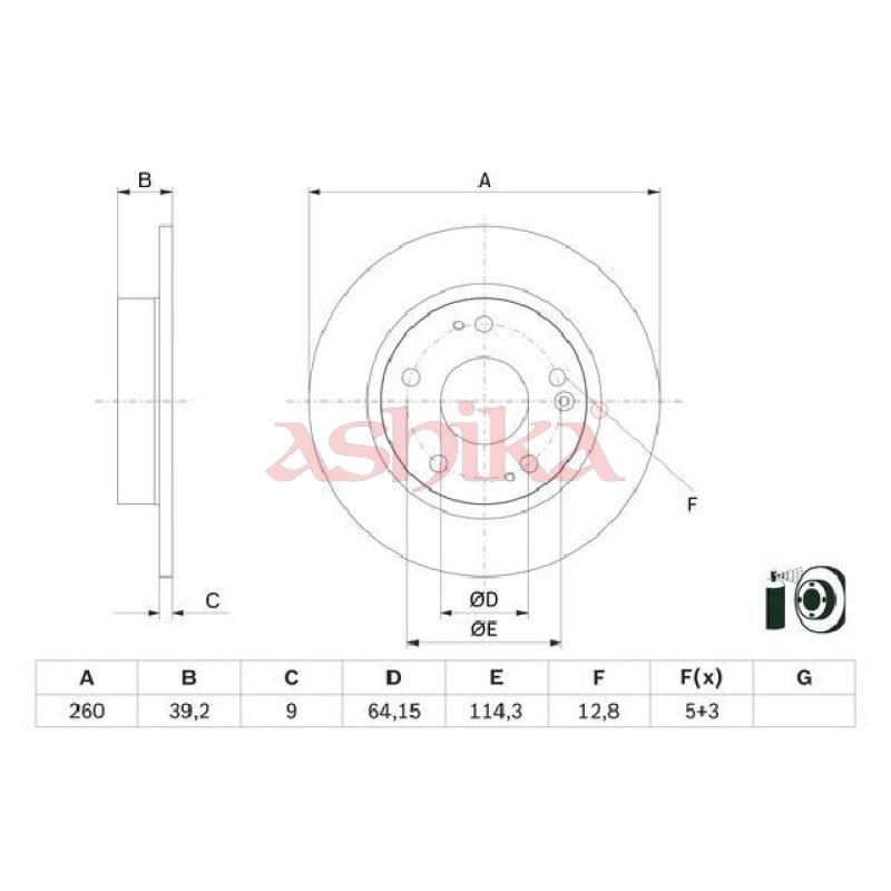 Jeu de 2 disques de frein arrière ASHIKA 61-04-428C - Visuel 1
