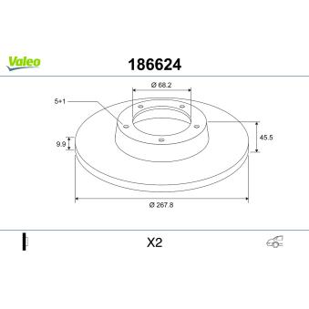Jeu de 2 disques de frein arrière VALEO OEM 7M0615601B