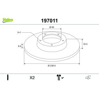 Jeu de 2 disques de frein arrière VALEO OEM 1J0615601D