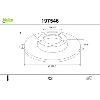 Jeu de 2 disques de frein arrière VALEO OEM AV612A315BA