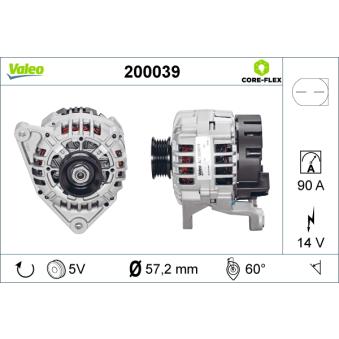 Alternateur VALEO 200039 pour PEUGEOT 307 2.0 TFSI - 200cv