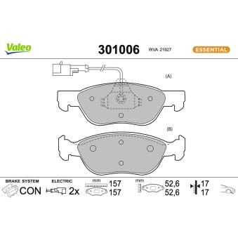 Jeu de 4 plaquettes de frein avant VALEO 301006 pour FORD TAUNUS 1.6 i 16V TS - 120cv