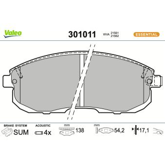Jeu de 4 plaquettes de frein avant VALEO 301011 pour BENTLEY CONTINENTAL 1.5 DCI - 110cv