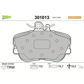 Jeu de 4 plaquettes de frein avant VALEO 301013 pour MERCEDES-BENZ CLASSE C C 180 T - 122cv