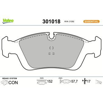 Jeu de 4 plaquettes de frein avant VALEO 301018 pour BMW Série 3 316 g - 102cv