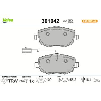 Jeu de 4 plaquettes de frein avant VALEO OEM 77364332