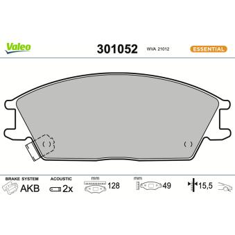 Jeu de 4 plaquettes de frein avant VALEO 301052 pour BMW Série 1 1.1 - 63cv
